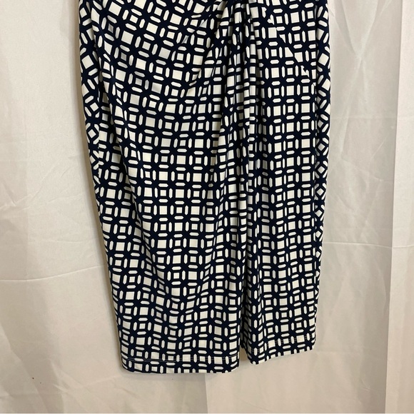 LAUREN RALPH LAUREN Women’s Navy White Geometric Midi Sheath Dress Size 8 - Picture 4 of 12